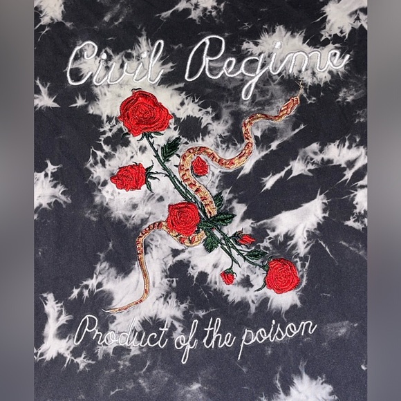 Civil Regima large tie dye black and white tee with roses - Picture 2 of 3